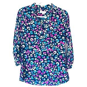 Britt Ryan Womens Silk Print Gold Button Blouse S